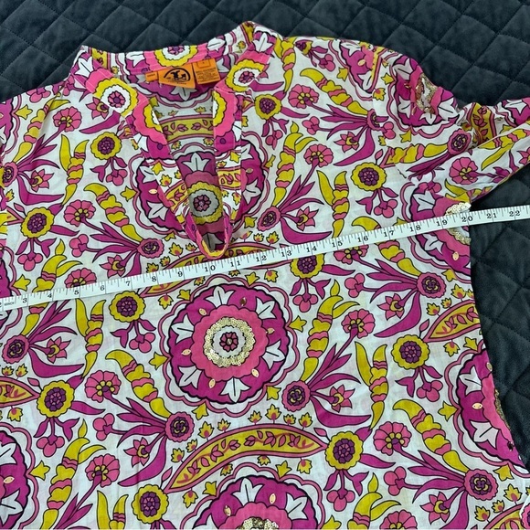 Tory Burch Top Women’s 8 Blouse Shirt Sequin Printed Floral Slit Sleeves C5 - Picture 7 of 11